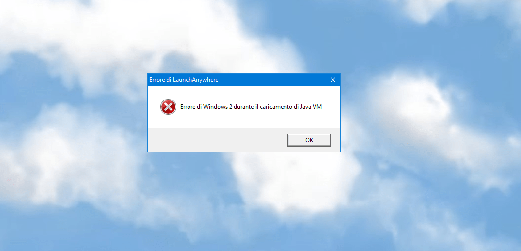 errore 2 windows durante caricamento java