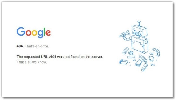 cosa significa errore 404 google